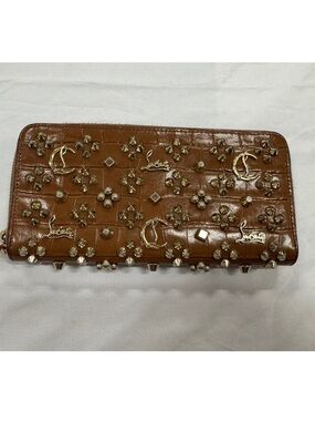 Christian Louboutin Brown Studded Leather Zip Wallet